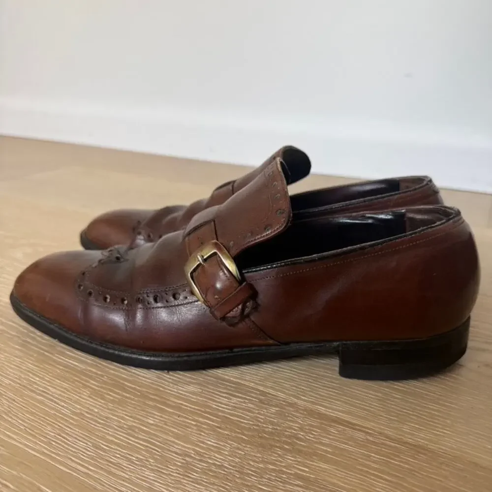 VTG Florsheim USA Blue Label Monk Strap Wingtip Dress Shoes Brown Men's Sz 9